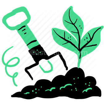 farm, farming, agriculture, shovel, plant, soil, leaves